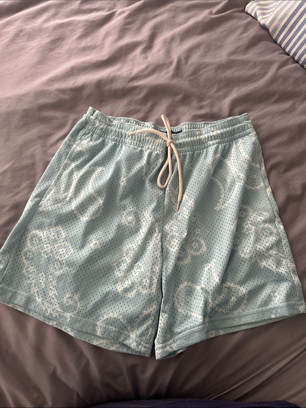 Light Blue Bandana Mesh Drawstring Men’s Shorts